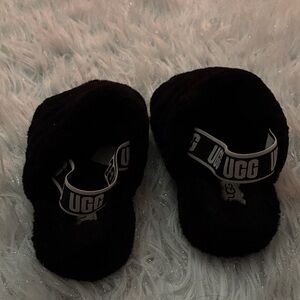 Limited Edition UGG Black Fluffy Slides with Logo Strap